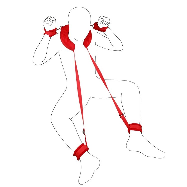 SMD Dominator, BDSM Neck, Handcuffs & Thigh/Ankle Restraint System, Red
