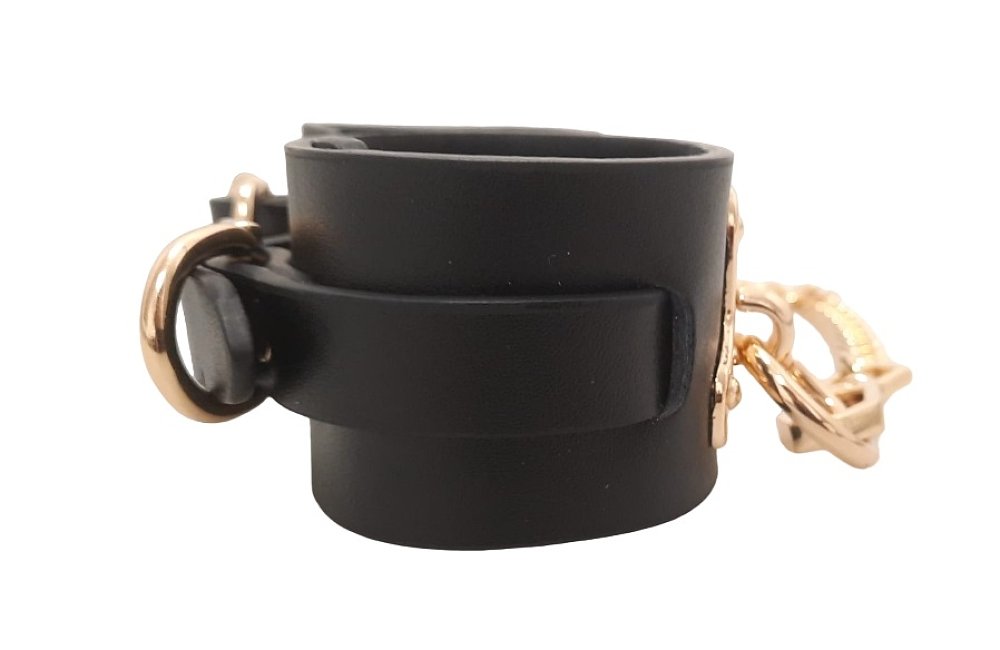 SMD Unter Kontrolle, Premium Leather Chain Handcuffs, BDSM Δερμάτινες Χειροπέδες με Αλυσίδα, Black & Gold