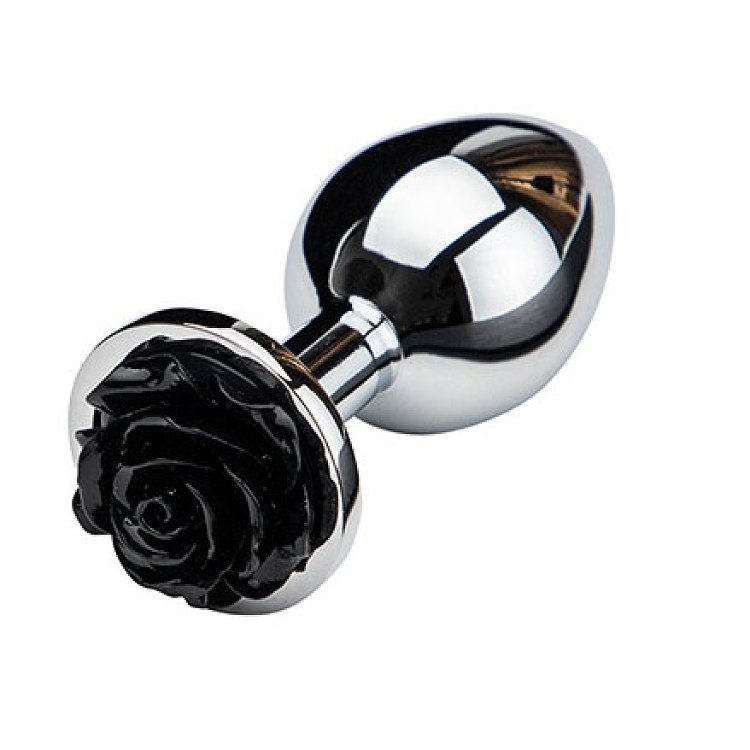 SMD Rose Butt Plug, Πρωκτική Σφήνα S 8cm, Silver / Black Rose