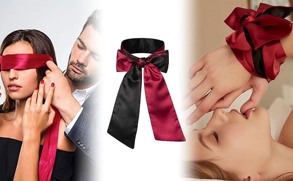 SMD Prime Instict, BDSM Satin Band Blindfold, Σατέν Μάσκα Ματιών 150cm, Black/Red