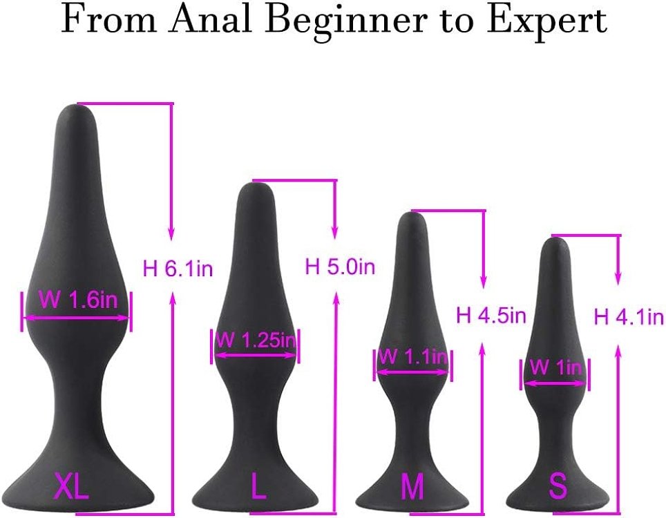 SMD Butt Plug Max Set, Smooth Silicone With T-Bar, Πρωκτική Σφήνα Σετ των 4 (S / M / L / XL), Black
