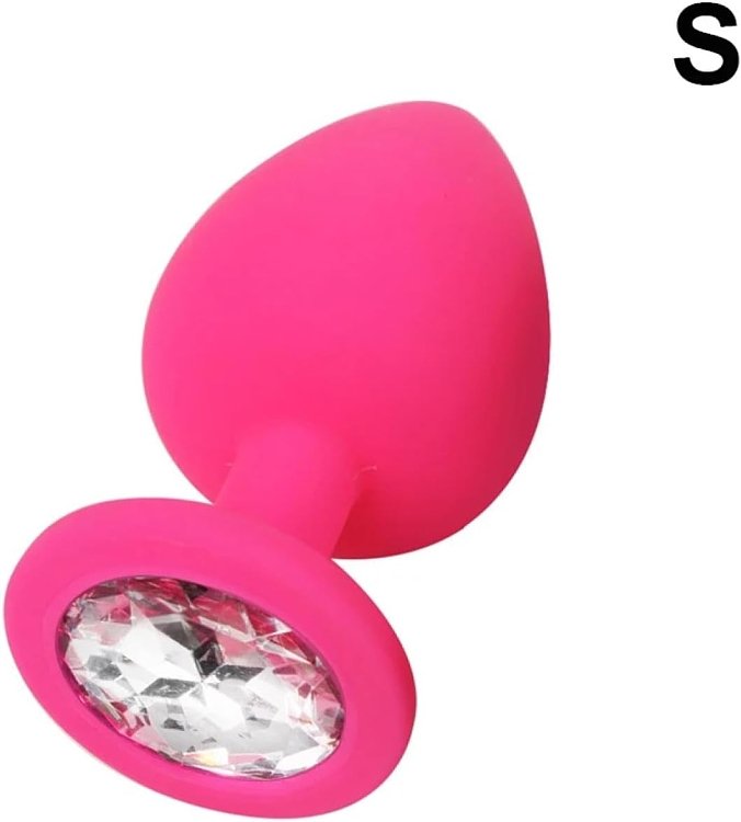 SMD Diamond Silicone Butt plug, Πρωκτική Σφήνα Σιλικόνης, 7cm, Pink/Silver