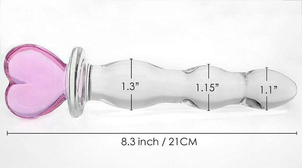 SMD Crystal Pleasure Wand, Glass Dildo 8,5 cm, Clear / Pink Heart