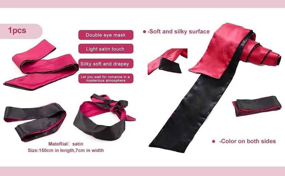 SMD Prime Instict, BDSM Satin Band Blindfold, Σατέν Μάσκα Ματιών 150cm, Black/Red