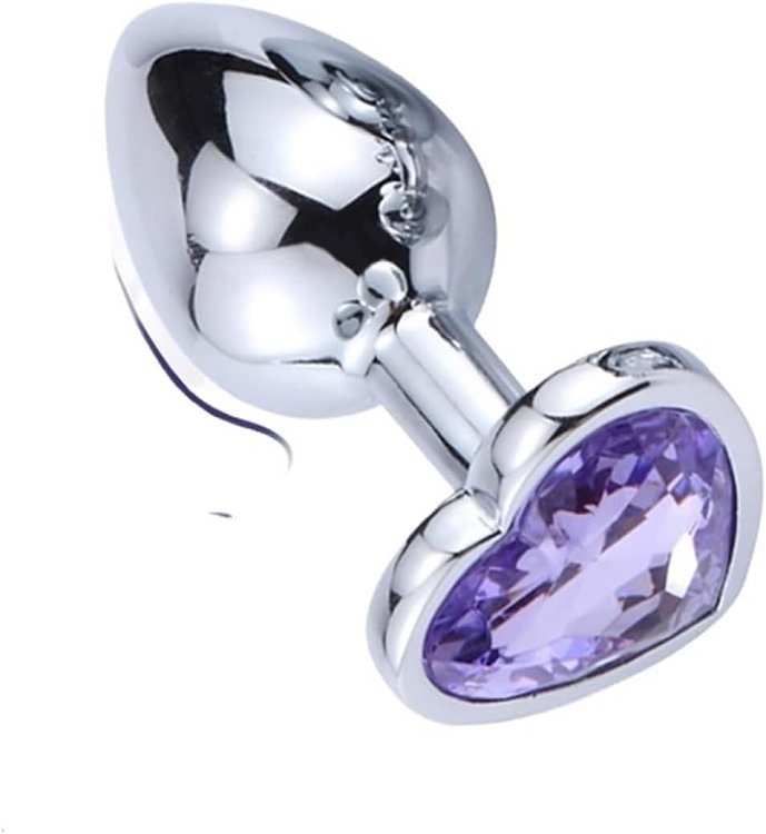 SMD Butt Plug, Πρωκτική Σφήνα S 7cm, Silver / Lilac Heart