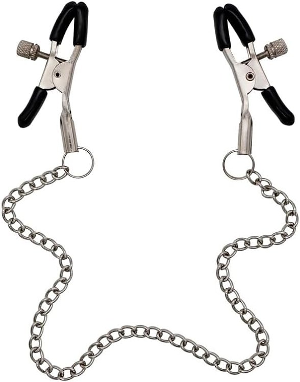 SMD Nip Jewel, Nipple Clamps and Chain, Σφιγκτήρες Θηλών Μεταλλικοί & Αλυσίδα, Black
