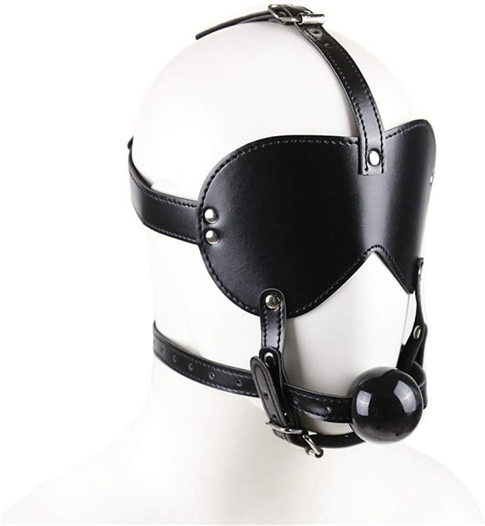 SMD Ballistix, Leather Eye Mask with Ball Mouth Gag, Black