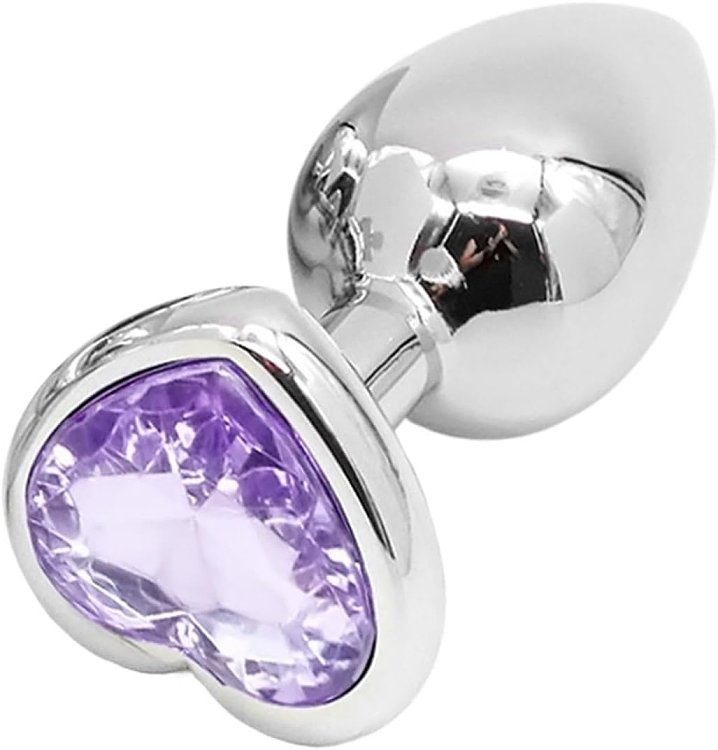 SMD Butt Plug, Πρωκτική Σφήνα L 9cm, Silver / Lilac Heart