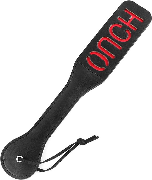 SMD OUCH! Fetish Spanking Paddle Series, BDSM Imprint Spanking Paddle, Faux Leather, 32cm, Black/Red