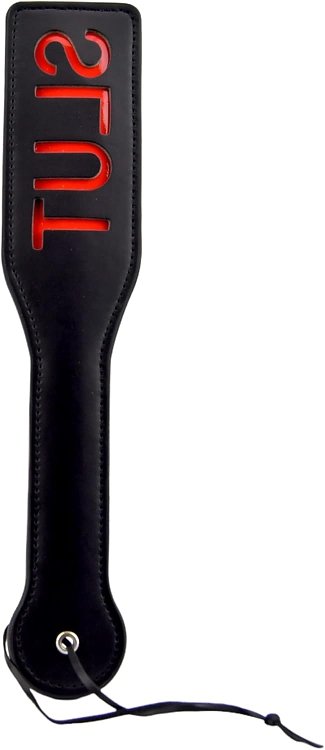 SMD SLUTED Fetish Spanking Paddle Series, BDSM Imprint Spanking Paddle, Faux Leather, 32cm, Black