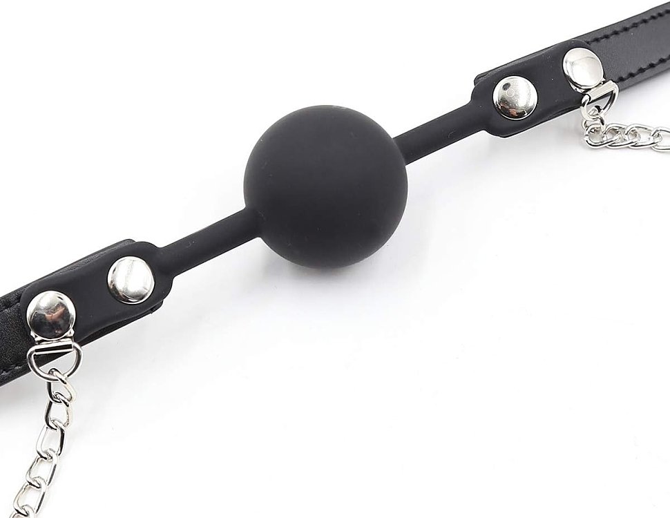 SMD Broken Will, Silicone Ball Gag with Chained Nipple Clamps, BDSM Set Leather Φίμωτρο και Σφιγκτήρες Θηλών, Black