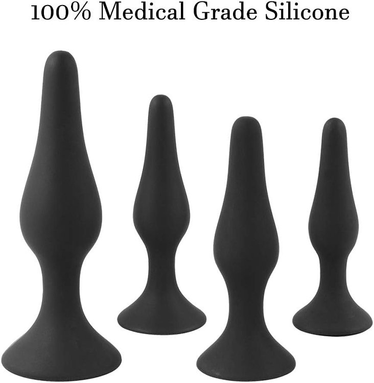 SMD Butt Plug Max Set, Smooth Silicone With T-Bar, Πρωκτική Σφήνα Σετ των 4 (S / M / L / XL), Black