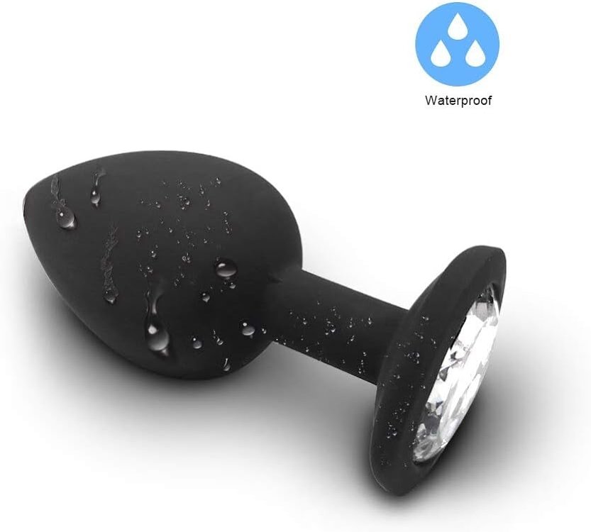 SMD Diamond Silicone Butt plug, Πρωκτική Σφήνα Σιλικόνης, 8cm, Medium, Black