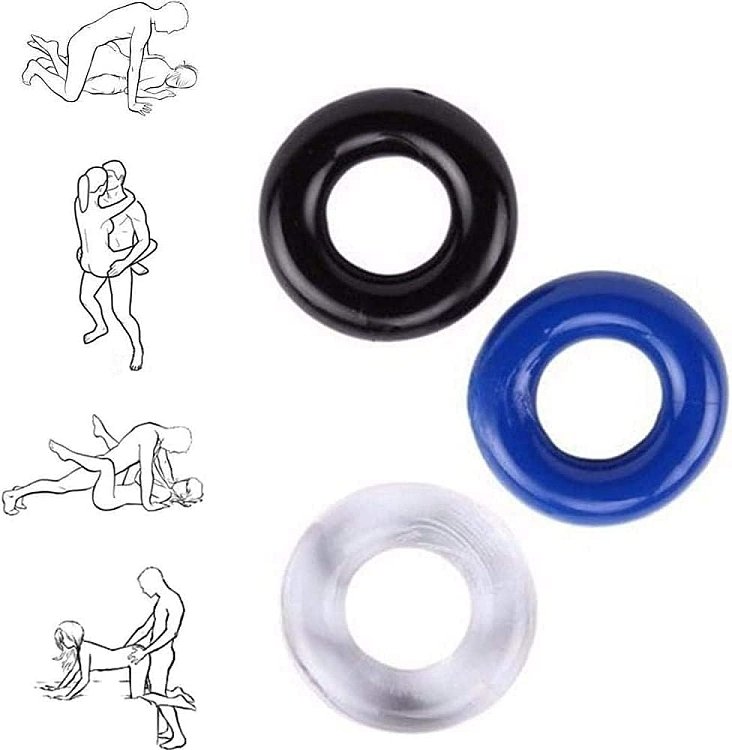SMD Stay Hard Penis Rings Set, Comfort Fit Δαχτυλίδια Στύσης Σιλικόνης, Black/Blue/Transparent, 3τμχ