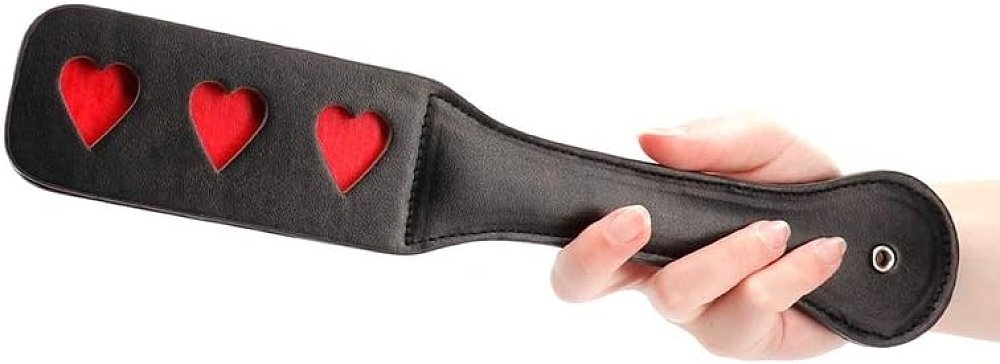 Shots Ouch! Paddle Hearts, by Vegan Leather, Black