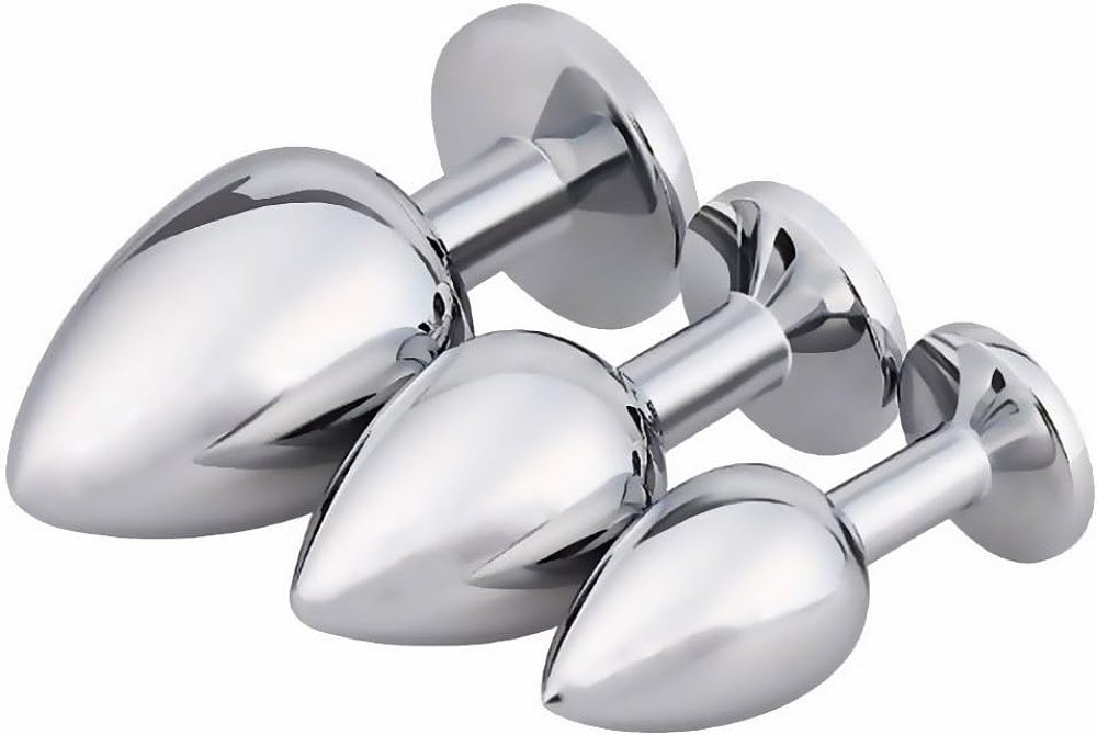 SMD Analyzer Triple Butt Plug Set, Πρωκτική Σφήνα Σετ των 3 (Small / Medium / Large ), Silver / Pink Diamond