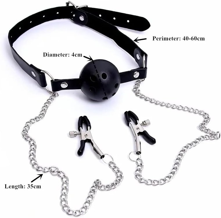 SMD Moanifesto, Mouth Gag with Nipple Clamps, BDSM Set Leather Φίμωτρο και Σφιγκτήρες Θηλών