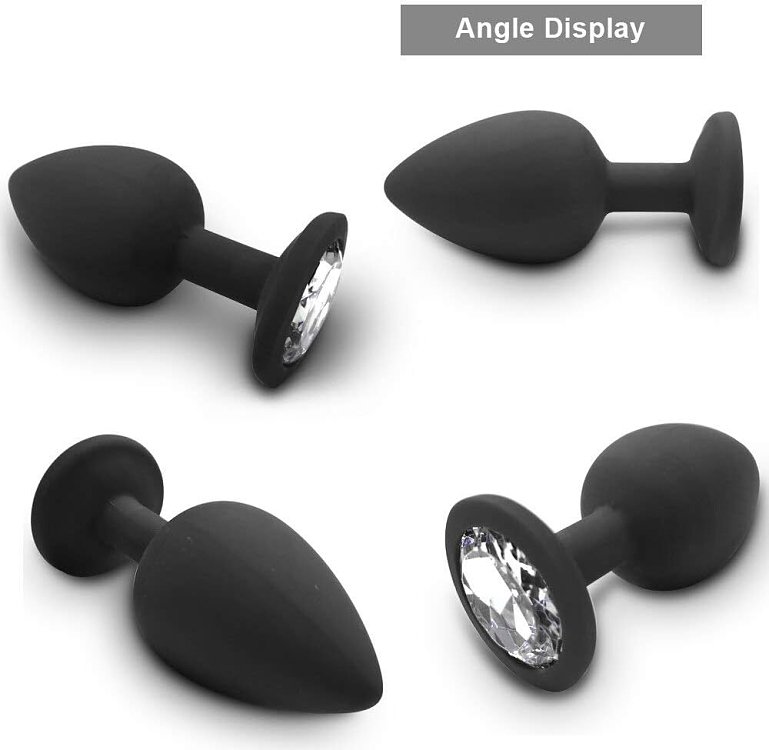 SMD Diamond Silicone Butt plug, Πρωκτική Σφήνα Σιλικόνης, 8cm, Medium, Black