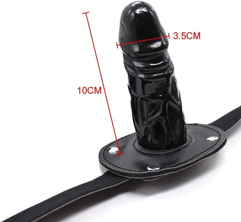 SMD Lockable Mouth Gag Dildo, Δερμάτινη Ζώνη με Φίμωτρο, Black