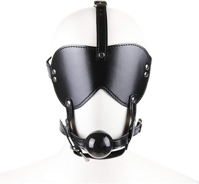 SMD Ballistix, Leather Eye Mask with Ball Mouth Gag, Black