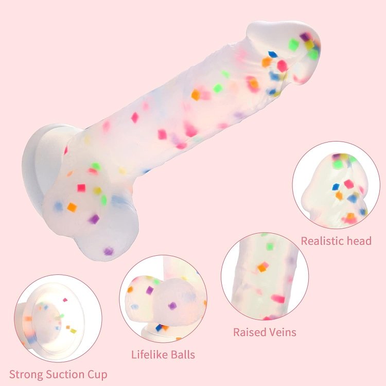 SMD Vanguard Confetti, Realistic Dildo 16.5cm Ρεαλιστικό Dildo με Βεντούζα, Clear