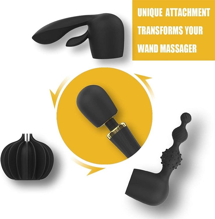 Tracy's Dog Hammer Magic Wand Set, Wireless Massage Vibrator, 3 Heads for G-Spot/Clitoral/Anal Stimulation, 30cm, Black/Gold