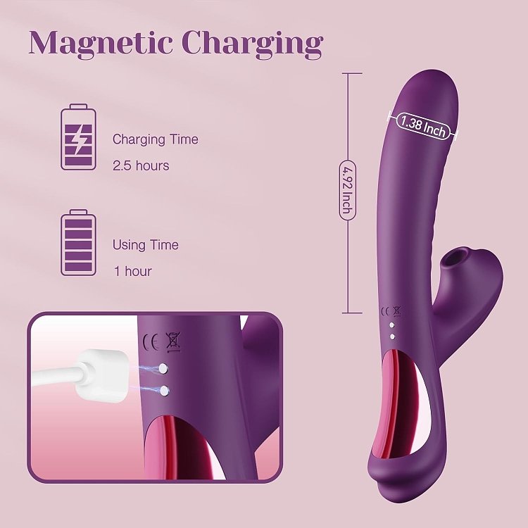 Tracy's Dog Beta Rabbit 3-in-1 Sucking Swing Vibrator, 3 Suction & 10 Vibration Modes, Purple