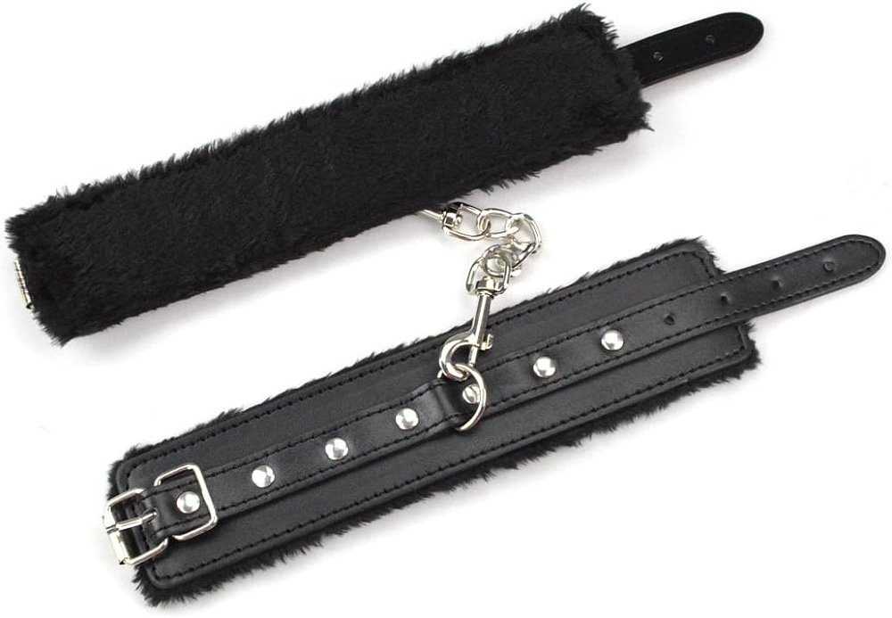 SMD GuiltyMe Handcuffs, Χειροπέδες από Vegan Leather & Fur, Black
