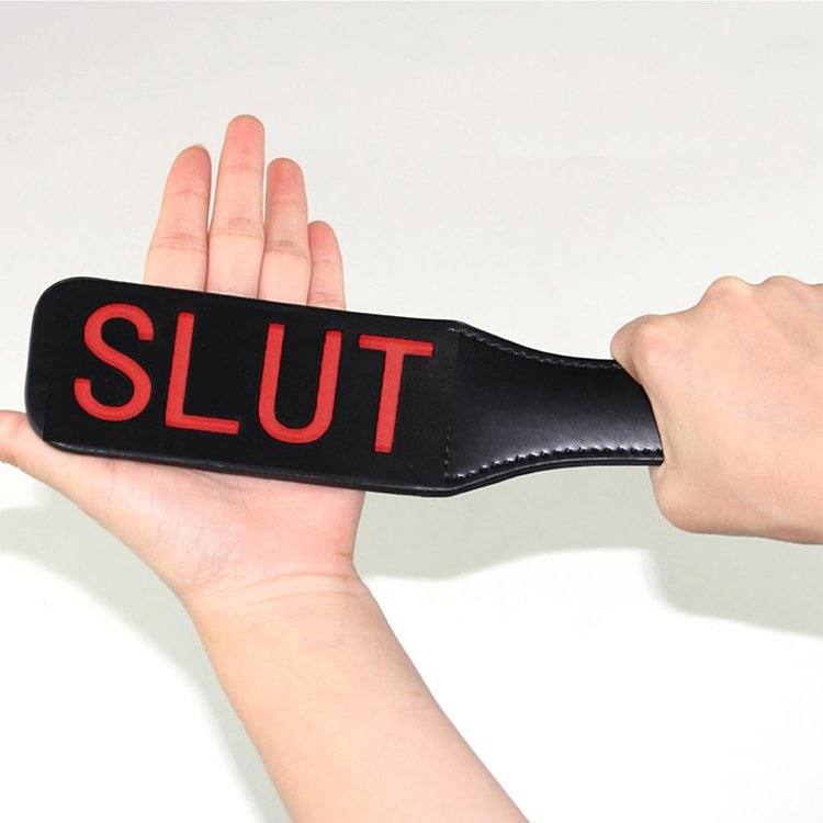 SMD SLUTED Fetish Spanking Paddle Series, BDSM Imprint Spanking Paddle, Faux Leather, 32cm, Black