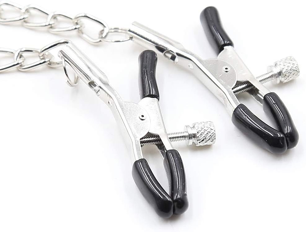 SMD Broken Will, Silicone Ball Gag with Chained Nipple Clamps, BDSM Set Leather Φίμωτρο και Σφιγκτήρες Θηλών, Black