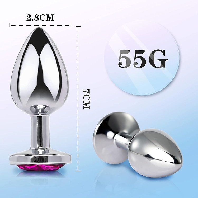 SMD Butt Plug, Πρωκτική Σφήνα S 7cm, Silver / Pink Diamond