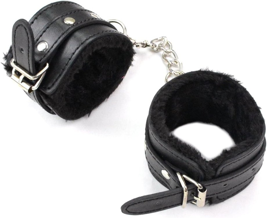 SMD GuiltyMe Handcuffs, Χειροπέδες από Vegan Leather & Fur, Black
