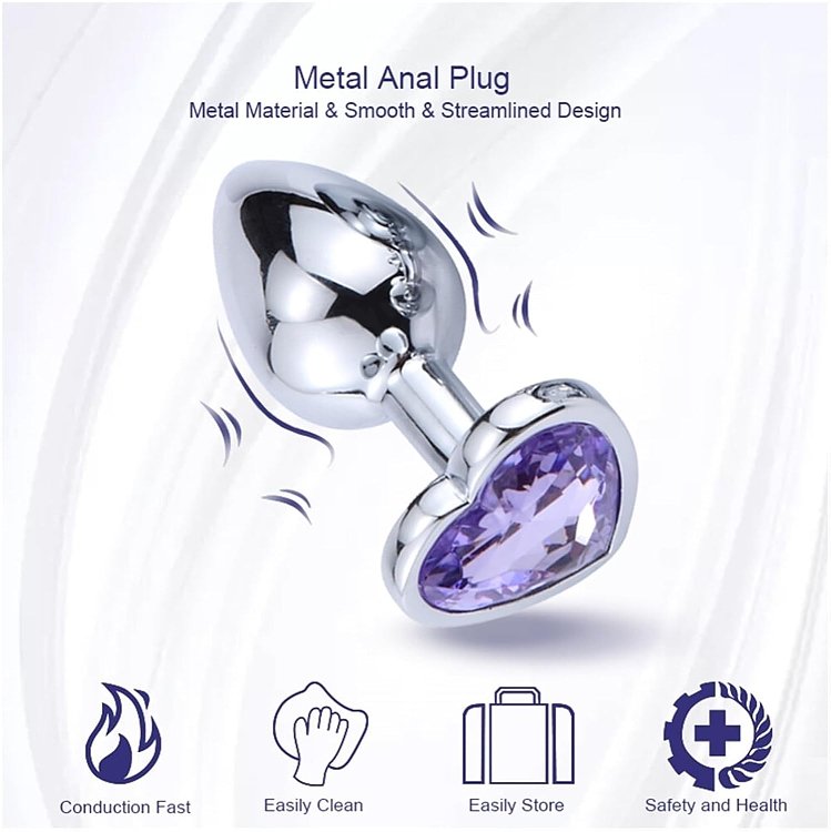 SMD Butt Plug, Πρωκτική Σφήνα L 9cm, Silver / Lilac Heart