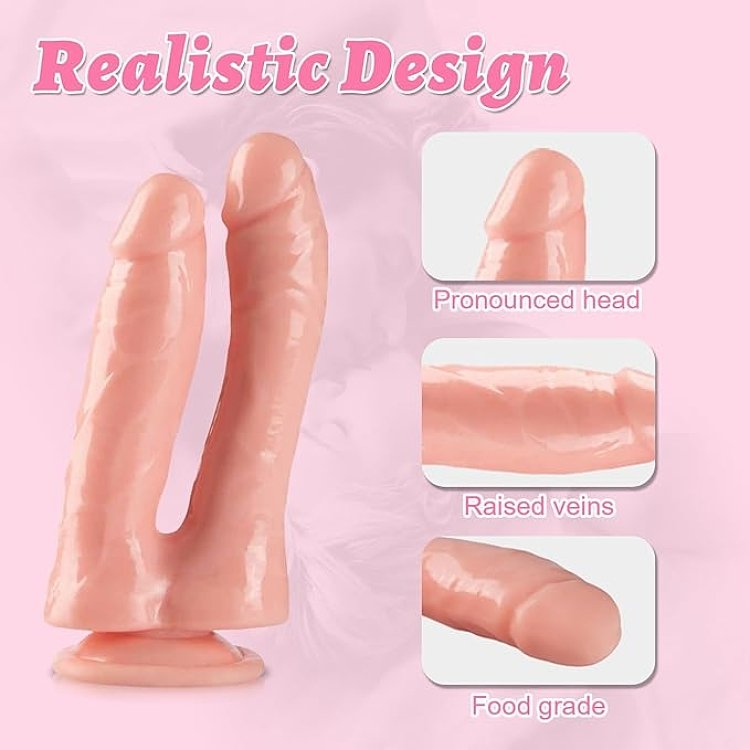 SMD Twisted Twins, Double Ended Realistic Dildo, Suction Cup Base, 16-18cm, Pink/Skin
