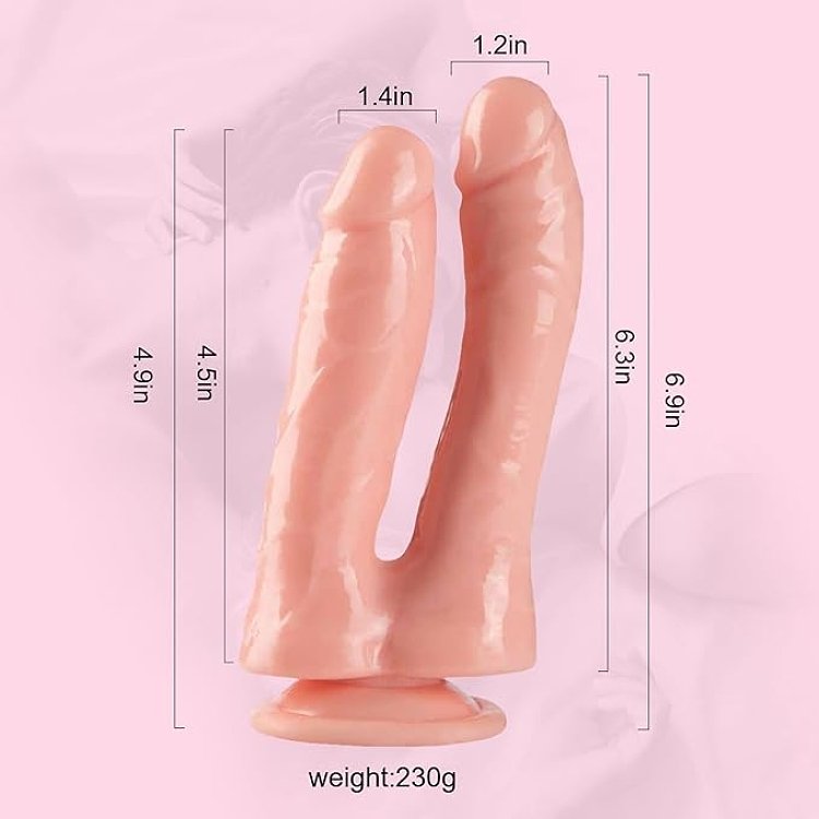 SMD Twisted Twins, Double Ended Realistic Dildo, Suction Cup Base, 16-18cm, Pink/Skin