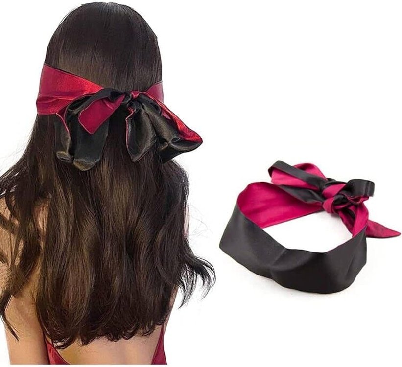 SMD Prime Instict, BDSM Satin Band Blindfold, Σατέν Μάσκα Ματιών 150cm, Black/Red