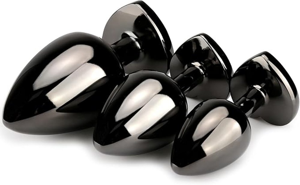 SMD Analyzer Triple, Butt Plug Set, Πρωκτική Σφήνα Σετ των 3 (S / M / L ), Black / Purple Heart