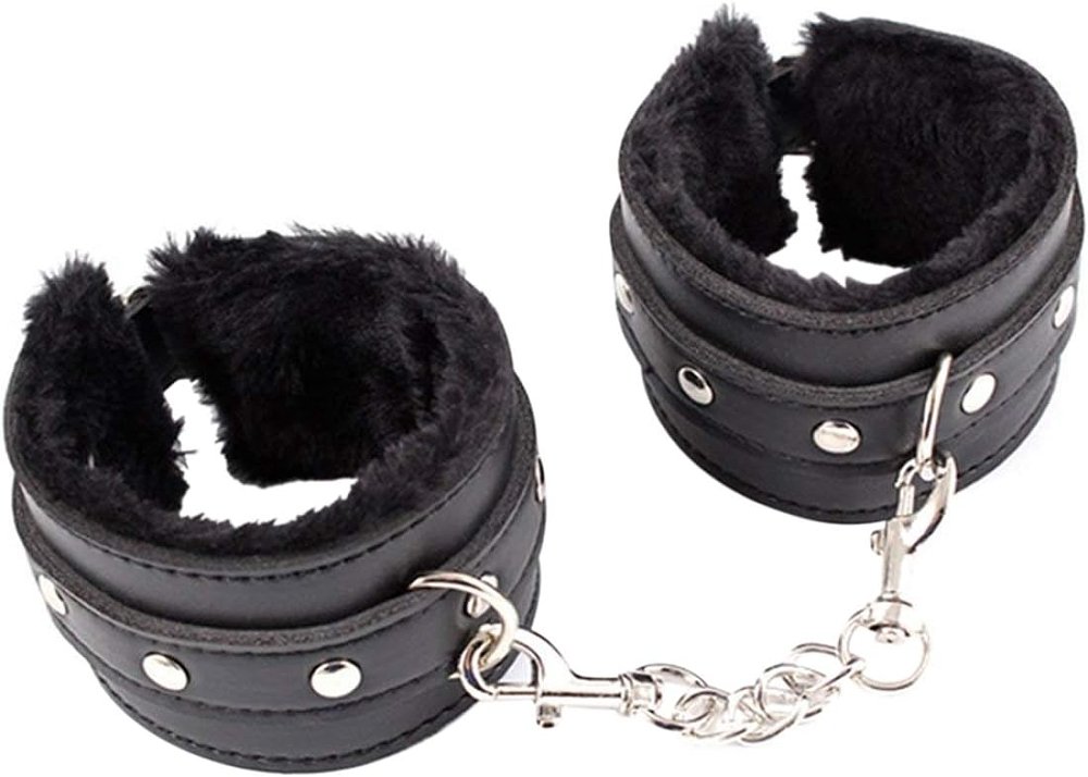 SMD GuiltyMe Handcuffs, Χειροπέδες από Vegan Leather & Fur, Black