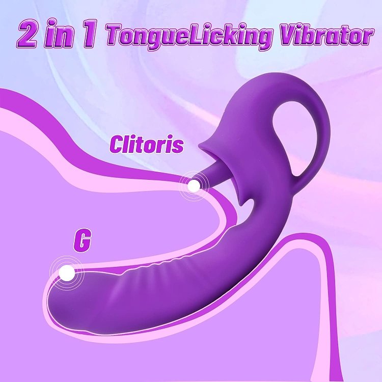 SMD Double Trouble Clitoral Licking and G Spot Vibrator 2-in1, Διπλός Δονητής με 10 Vibrating Modes, Purple