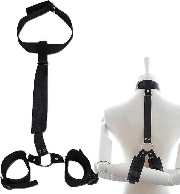 SMD Bound & Helpless, BDSM Neck & Wrist Restraint Kit for Beginners, Black