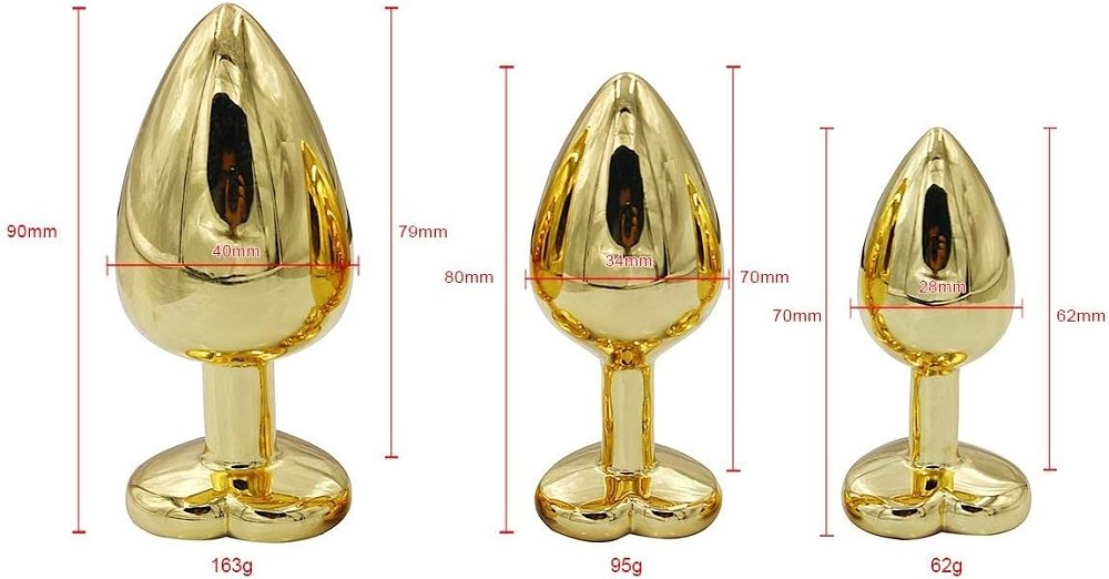 SMD Analyzer Triple, Butt Plug Set, Anal Wedge Set of 3 (S / M / L ), Gold / Purple Heart