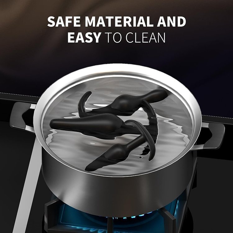 SMD Butt Plug Set For Beginners, Πρωκτική Σφήνα από Σιλικόνη, Σετ των 3 (S / M / L ), Black