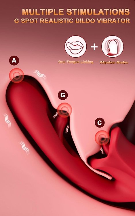 SMD Multitasker, Clitoral Licking, Flapping and G Spot Vibrator 3-in1, Διπλός Δονητής με 9 Vibrating Modes, Red
