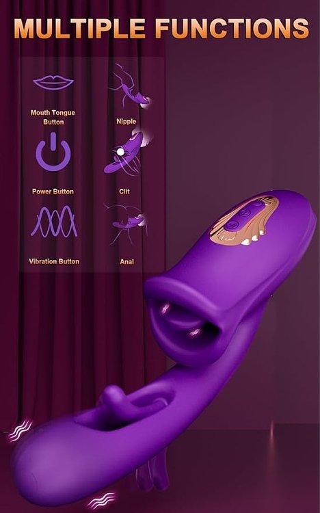 SMD Multitasker, Clitoral Licking, Flapping and G Spot Vibrator 3-in1, Διπλός Δονητής με 9 Vibrating Modes, Purple