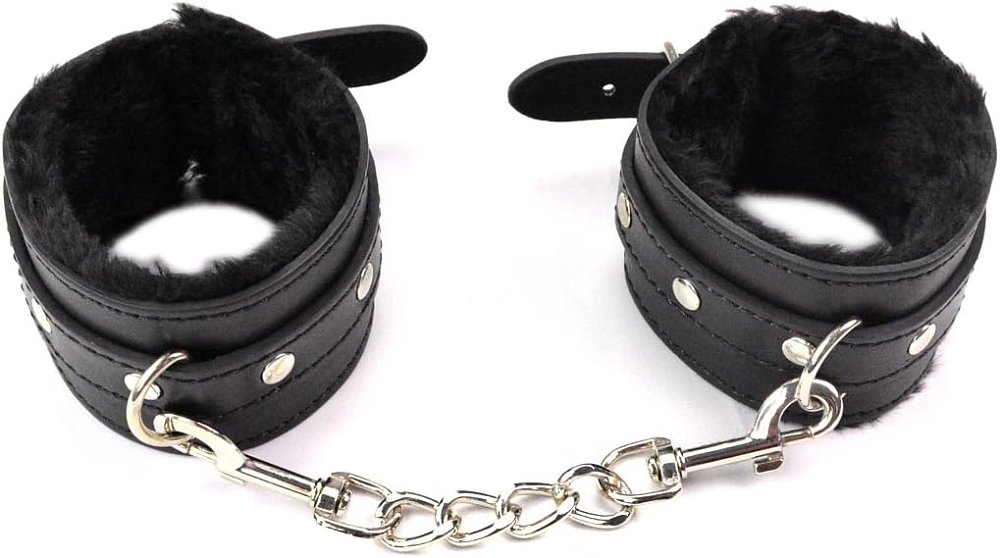 SMD GuiltyMe Handcuffs, Χειροπέδες από Vegan Leather & Fur, Black