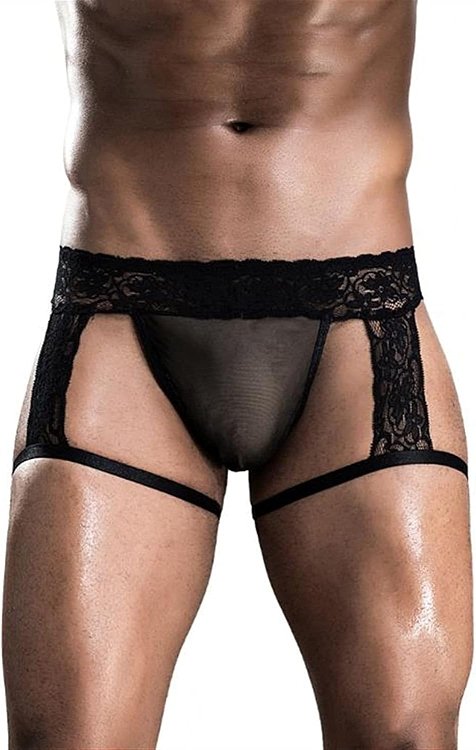 SMD Men’s Lace Garter Lingerie, Black