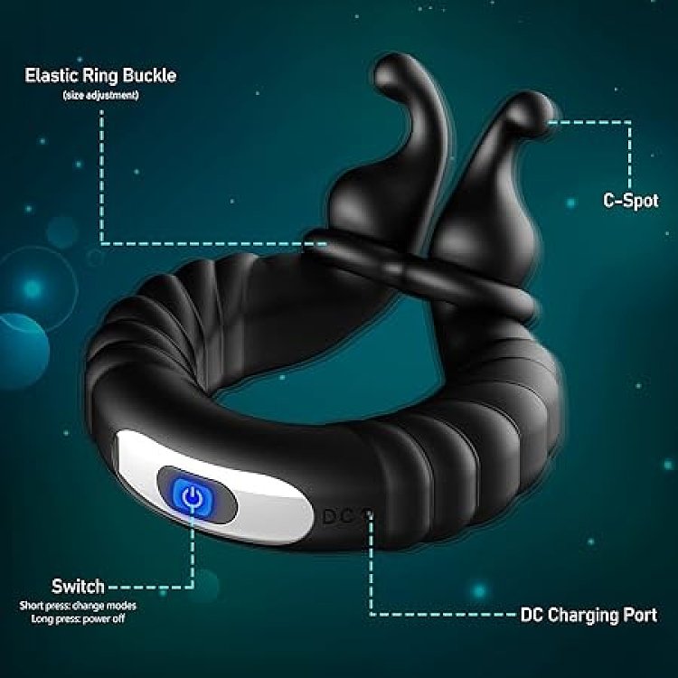 SMD Honey Bunny, Vibrating Cockring with Clitoris Stimulation, Black