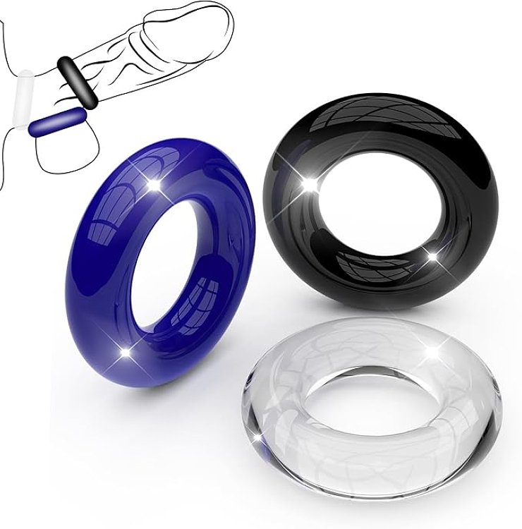 SMD Stay Hard Penis Rings Set, Comfort Fit Δαχτυλίδια Στύσης Σιλικόνης, Black/Blue/Transparent, 3τμχ