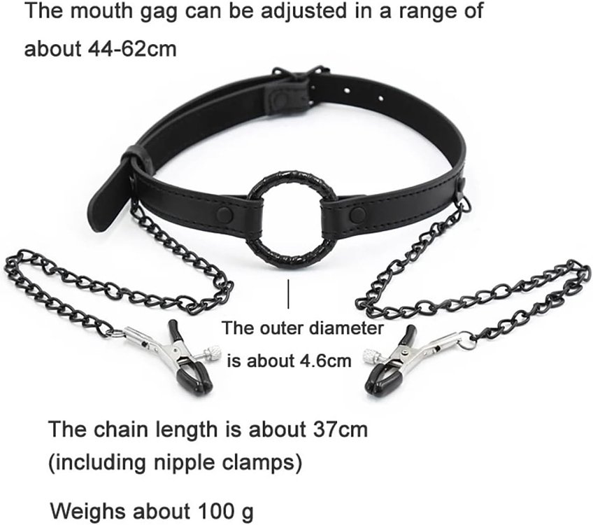 SMD Good Hoe, Mouth Gag with Nipple Clamps, BDSM Set Leather Gag and Nipple Clamps