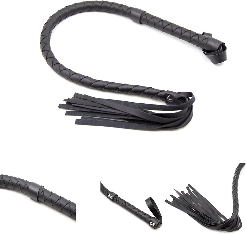 SMD Stud, Leather Whip and Flogger, BDSM Μαστίγιο 85cm, Black